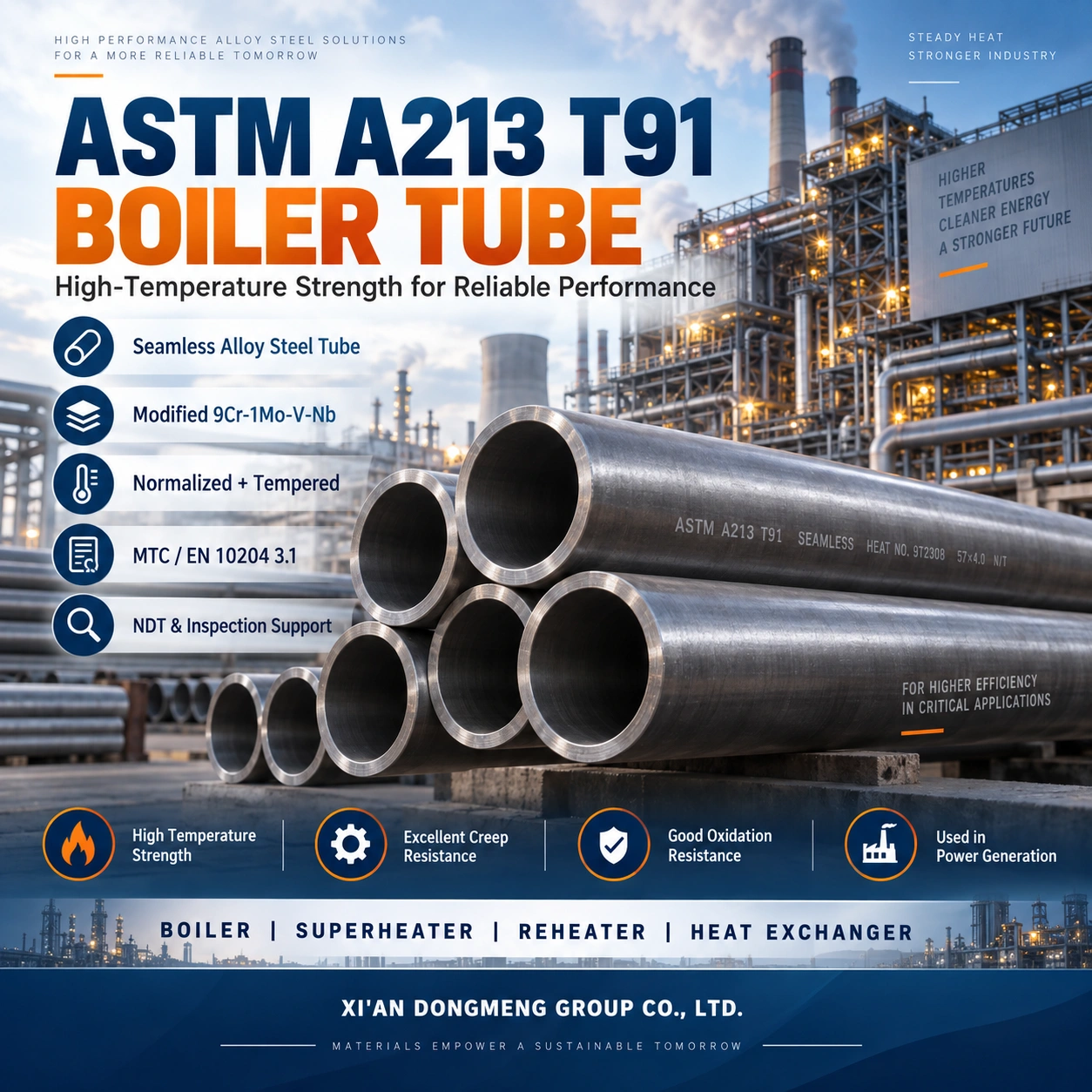 Tiwb Boeler ASTM A213 T91